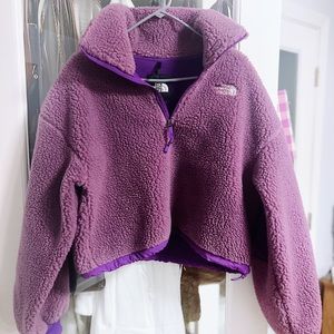 Purple North Face sherpa 3/4 zip up cropped sweater